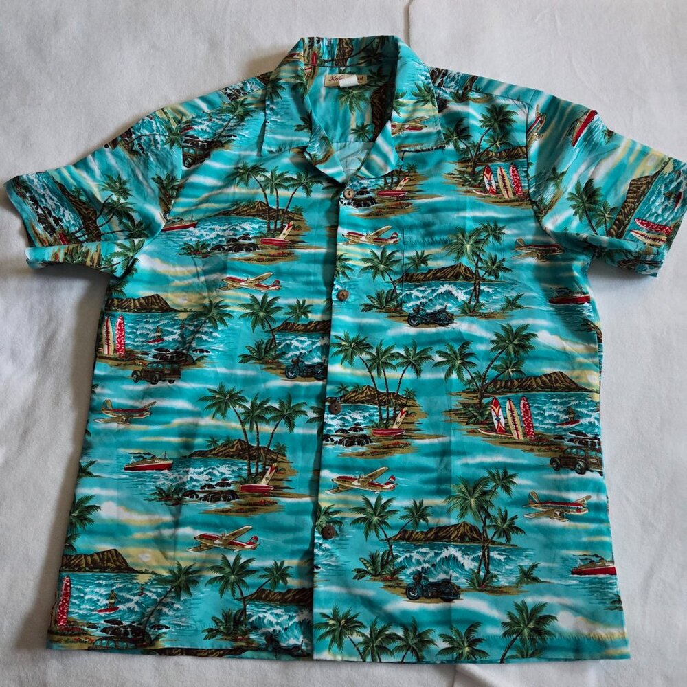 Vintage Koko Head Hawaii men's shirt size L motorcycles surfboards planes (31)